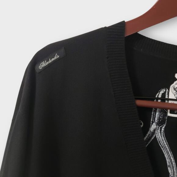 Akademiks Mens Y2K Button Front Cardigan Black XL Gray Graphic Writing Pockets - Picture 3 of 16